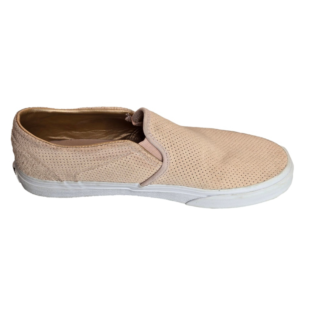 Vans Asher Perforated Suede Slip-On Blush Pink Metallic Gold Lining Sneaker Sz 9
